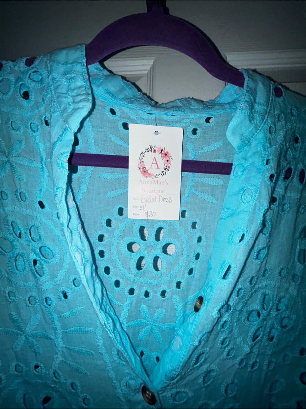 Lightweight Eyelet Tunic Top in Aqua Blue - Picture 6 of 10